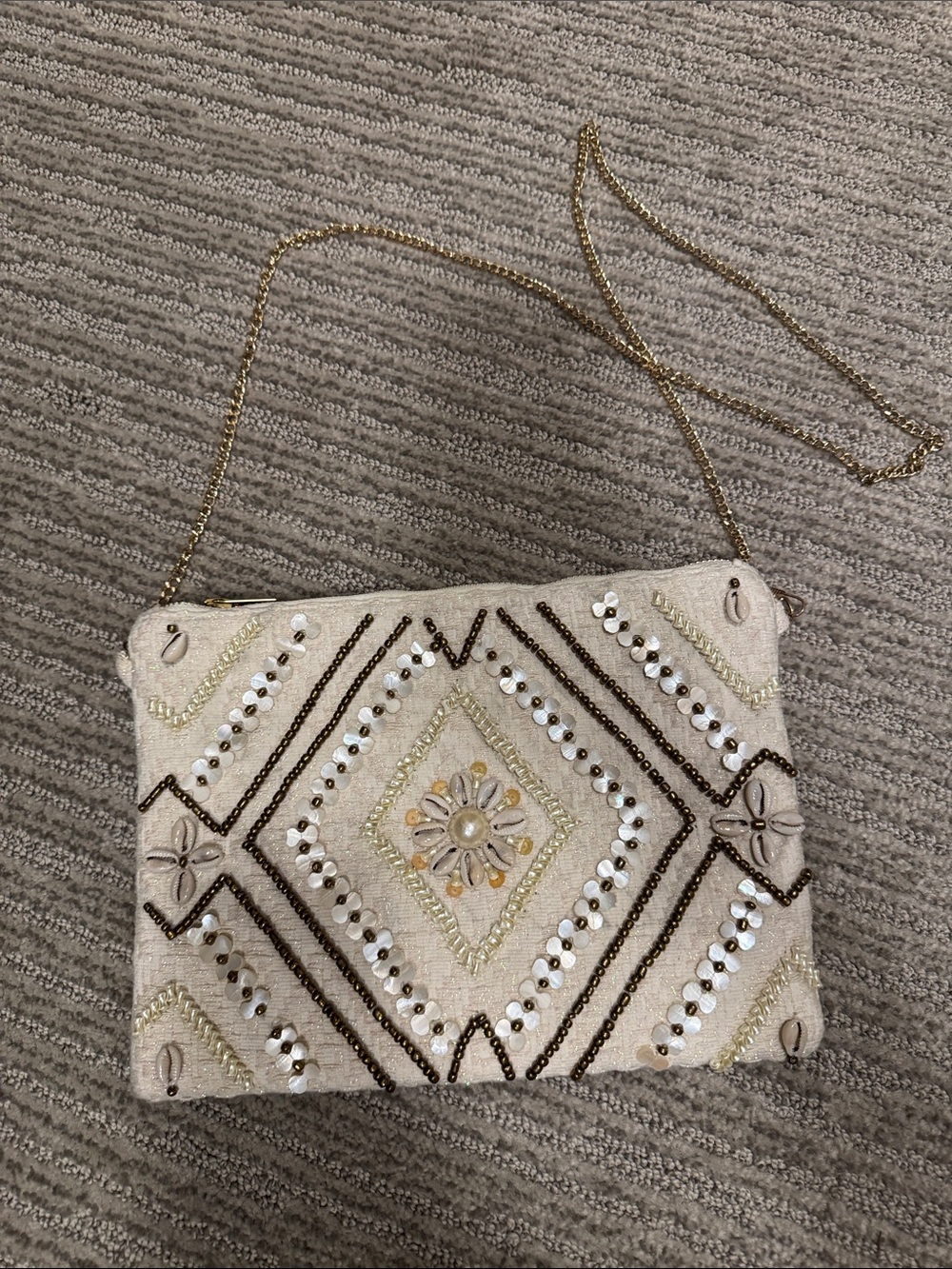 Lulu's Cream Embellished Crossbody with Gold Chain